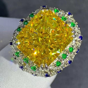 15 Carat Radiant Cut Moissanite Ring Deep Yellow VVS Double Claw