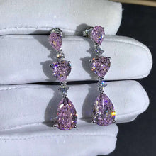 Load image into Gallery viewer, 6 Carat Light Champaign Pink Pear &amp; Heart Cut Simulated Moissanite Drop Earrings