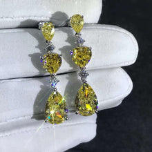 Load image into Gallery viewer, 6 Carat Yellow Pear &amp; Heart Cut Moissanite Drop Earrings