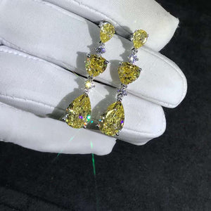 6 Carat Yellow Pear & Heart Cut Simulated Moissanite Drop Earrings