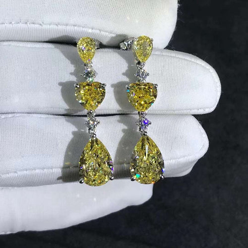 6 Carat Yellow Pear & Heart Cut Moissanite Drop Earrings