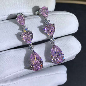 6 Carat Light Champaign Pink Pear & Heart Cut Simulated Moissanite Drop Earrings