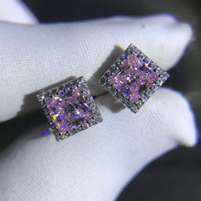Load image into Gallery viewer, 1 Carat Pink Square Radiant Cut Halo Moissanite Stud Earrings