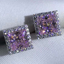 Load image into Gallery viewer, 1 Carat Light Champaign Pink Square Radiant Cut Halo Simulated Moissanite Stud Earrings