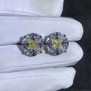5+5 Carat Yellow Radiant & Colorless Marquise Halo Moissanite Stud Earrings