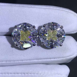 5+5 Carat Yellow Radiant & Colorless Marquise Halo Simulated Moissanite Stud Earrings