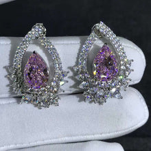 Load image into Gallery viewer, 4 Carat Light Champaign Pink Pear Cut Double Halo VVS Simulated Moissanite Stud Earrings