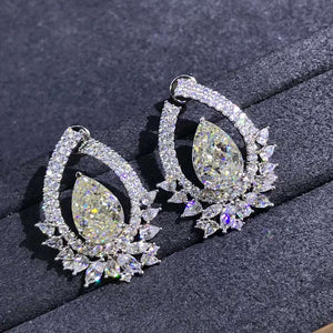 4 Carat K-M Colorless Pear Cut Double Halo VVS Simulated Moissanite Stud Earrings