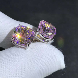 4 Carat Light Champaign Pink Cushion Cut Solitaire VVS Simulated Moissanite Stud Earrings