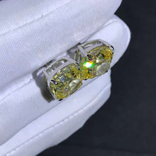 Load image into Gallery viewer, 4 Carat Yellow Cushion Cut Solitaire VVS Moissanite Stud Earrings