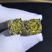 Load image into Gallery viewer, 4 Carat Yellow Cushion Cut Solitaire VVS Moissanite Stud Earrings