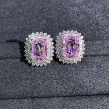 Load image into Gallery viewer, 3 Carat Pink Cushion Cut Starburst Double Halo Moissanite Stud Earrings