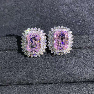 3 Carat Light Champaign Pink Cushion Cut Starburst Double Halo Simulated Moissanite Stud Earrings