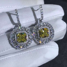 Load image into Gallery viewer, 2 Carat Yellow Radiant Double Halo Moissanite Latch Back Dangling Earrings