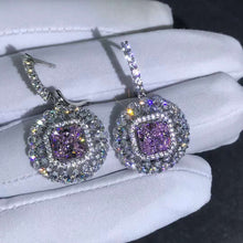 Load image into Gallery viewer, 2 Carat Pink Radiant Double Halo Moissanite Latch Back Dangling Earrings