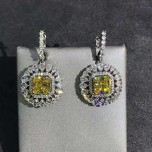 Load image into Gallery viewer, 2 Carat Yellow Radiant Double Halo Moissanite Latch Back Dangling Earrings