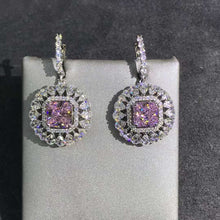 Load image into Gallery viewer, 2 Carat Pink Radiant Double Halo Moissanite Latch Back Dangling Earrings