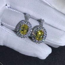 Load image into Gallery viewer, 3 Carat Yellow Oval Cut Double Halo VVS Moissanite Drop Earrings