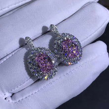 Load image into Gallery viewer, 3 Carat Pink Oval Cut Halo VVS Moissanite Drop Earrings