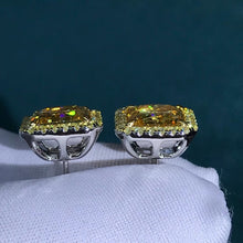 Load image into Gallery viewer, 2 Carat Yellow Square Radiant Cut Halo VVS Moissanite Stud Earrings