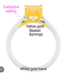 4 Carat Yellow Radiant Cut Moissanite Plain Band Basket Halo 10K Solid Gold Ring