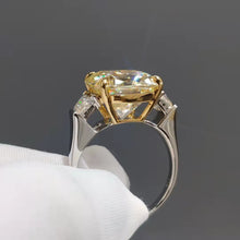 Load image into Gallery viewer, 7 Carat K-M Colorless Cushion Cut Three Stone Basket Tapered Shank Moissanite Ring