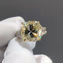 Load image into Gallery viewer, 7 Carat Cushion Cut Moissanite Ring K-M Color Three Stone Basket Tapered Shank