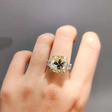 Load image into Gallery viewer, 7 Carat K-M Colorless Cushion Cut Three Stone Basket Tapered Shank Moissanite Ring