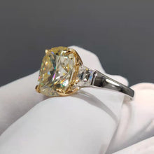 Load image into Gallery viewer, 7 Carat Cushion Cut Moissanite Ring K-M Color Three Stone Basket Tapered Shank
