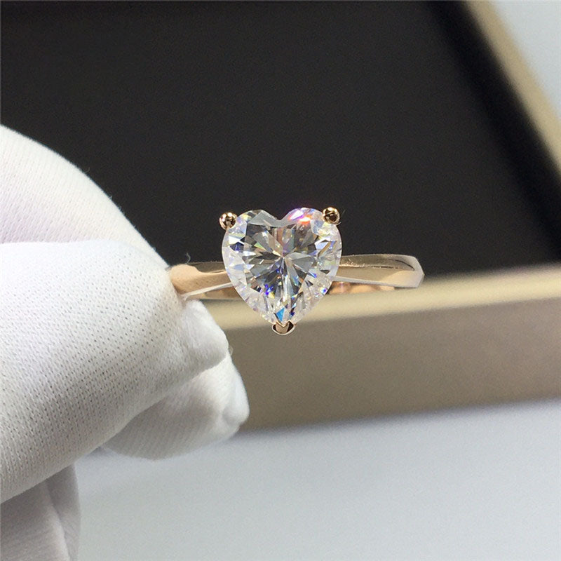 1-2 Carat D Color Heart Cut 3 Prong Solitaire Basket Pinched Shank Moissanite Ring