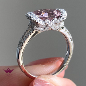 Oval Cut Double Halo Split Shank Pink Lab Grown Sapphire