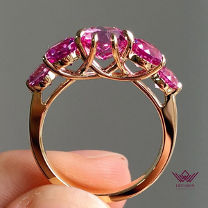 Round Cut Pink Color Trellis 5 Stone Moissanite Ring
