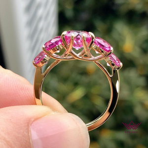 Round Cut Pink Color Trellis 5 Stone Moissanite Ring