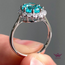 Load image into Gallery viewer, Oval Cut Halo Basket Lab Grown Paraiba Stone Ring