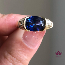 Load image into Gallery viewer, Oval Cut Blue Color Solitaire Tension Tapered Band VVS Lab Grown Sapphire Ring