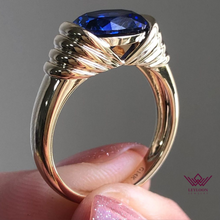 Load image into Gallery viewer, Oval Cut Blue Color Solitaire Tension Tapered Band VVS Lab Grown Sapphire Ring