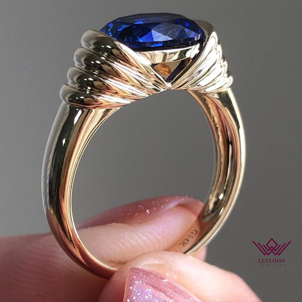 Oval Cut Blue Color Solitaire Tension Tapered Band VVS Lab Grown Sapphire Ring