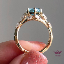 Load image into Gallery viewer, Marquise Cut Floral Infinity Shank VVS Lab Grown Aquamarine Ring