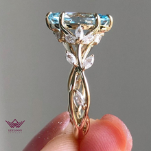 Load image into Gallery viewer, Marquise Cut Floral Infinity Shank VVS Lab Grown Aquamarine Ring