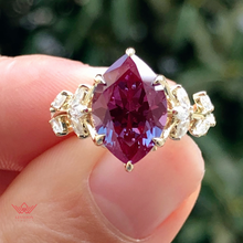 Load image into Gallery viewer, Marquise Cut Floral Infinity Shank VVS Lab Grown Purple/Green Alexandrite Ring