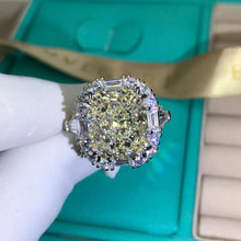 Load image into Gallery viewer, 8 Carat K-M Colorless Cushion Cut Double Prong Halo Side Stones Simulated Sapphire Ring