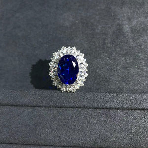 8 Carat Oval cut Lab Sapphire Snowflake Halo Ring