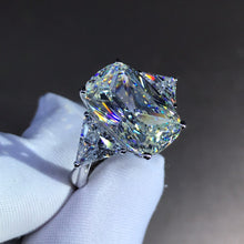 Load image into Gallery viewer, 8 Carat K-M Colorless Elongated Cushion Cut Three Stone Reverse Tapered Simulated Sapphire Ring