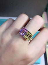 Load image into Gallery viewer, 6 Carat Pink-Yellow Emerald Cut Two Stone Simulated Sapphire Ring