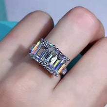 Load image into Gallery viewer, 6 Carat K-M Colorless Emerald Cut Two Stone Simulated Sapphire Ring