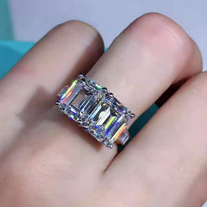 6 Carat K-M Colorless Emerald Cut Two Stone Simulated Sapphire Ring