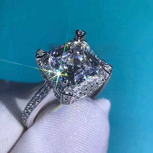 2 Carat K-M Colorless Asscher Cut 4 Claw Halo Bead-set Shank Simulated Sapphire Ring