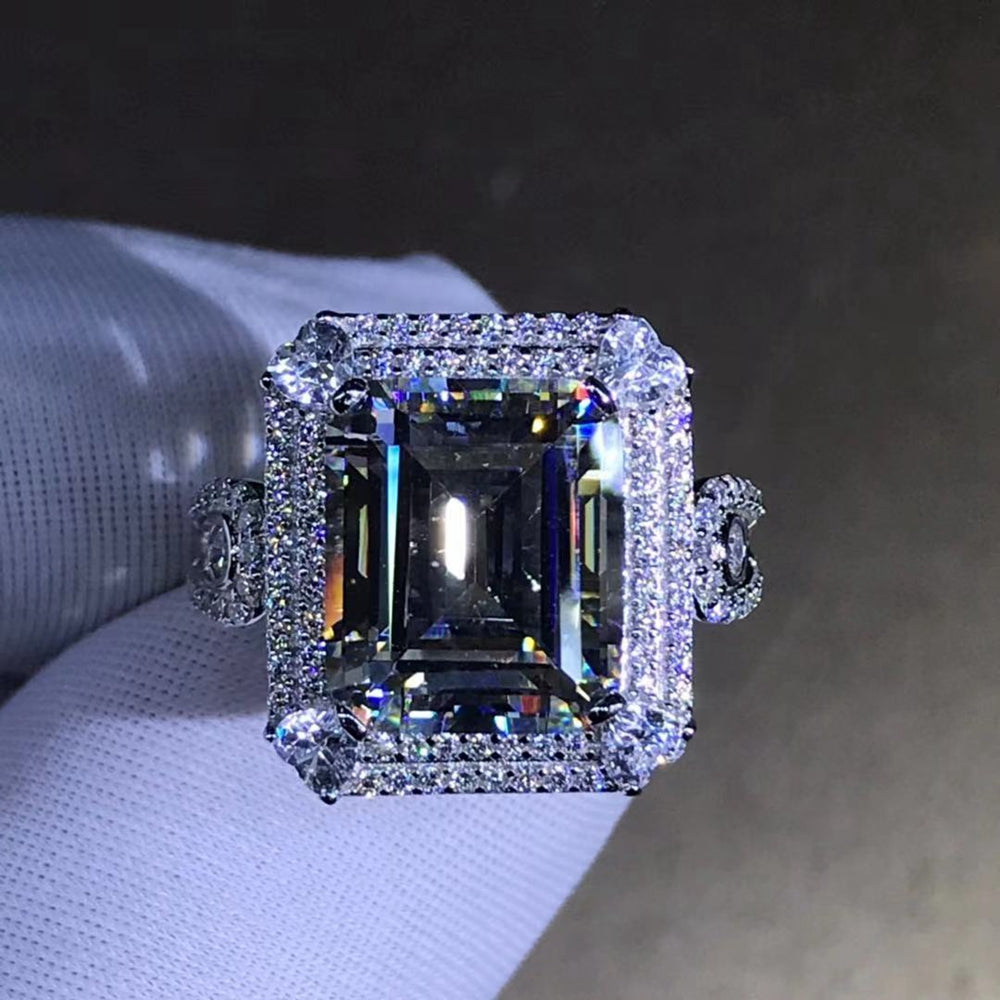 6 Carat Rare Size Colorless Emerald cut VVS Simulated Moissanite Rings