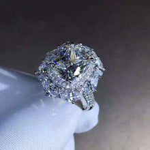 Load image into Gallery viewer, 5 Carat K-M Colorless Cushion Cut Double Halo Pave Simulated Sapphire Ring
