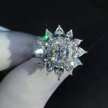 Load image into Gallery viewer, 2 Carat Cushion Cut Moissanite Ring K-M Colorless 13 Stone Double Halo Starburst